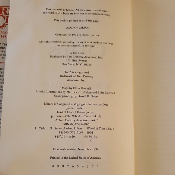 1ST PRINT! Wheel Of Time #6 Lord of Chaos Robert Jordan HCDJ - Picture 8 of 11